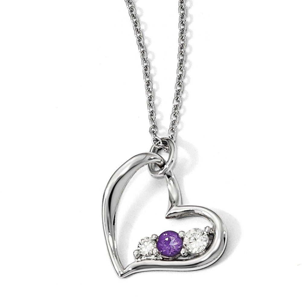 Sterling Silver Survivor Clear & Purple Swarovski Topaz Heart Strength Necklace