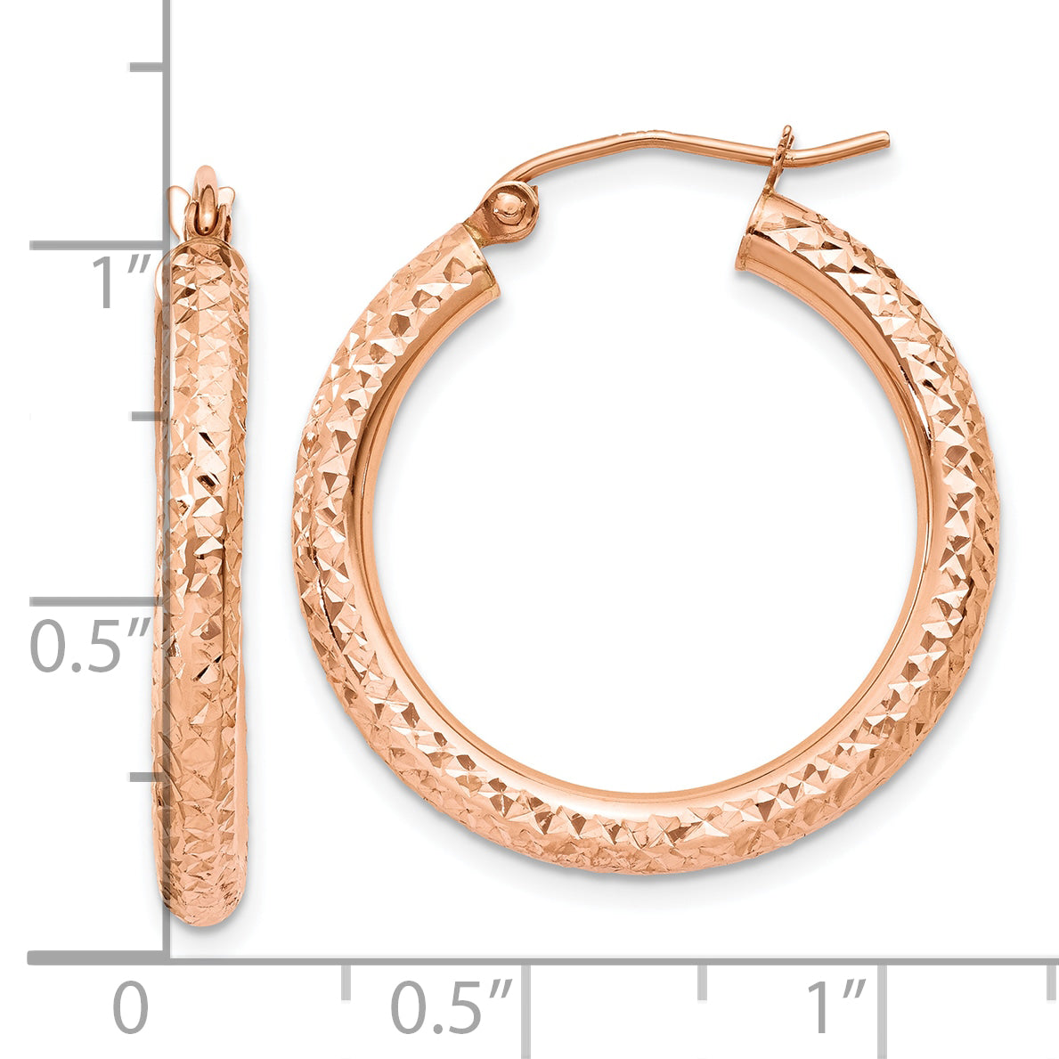 10K Rose Gold 3mm Diamond-cut Hoop