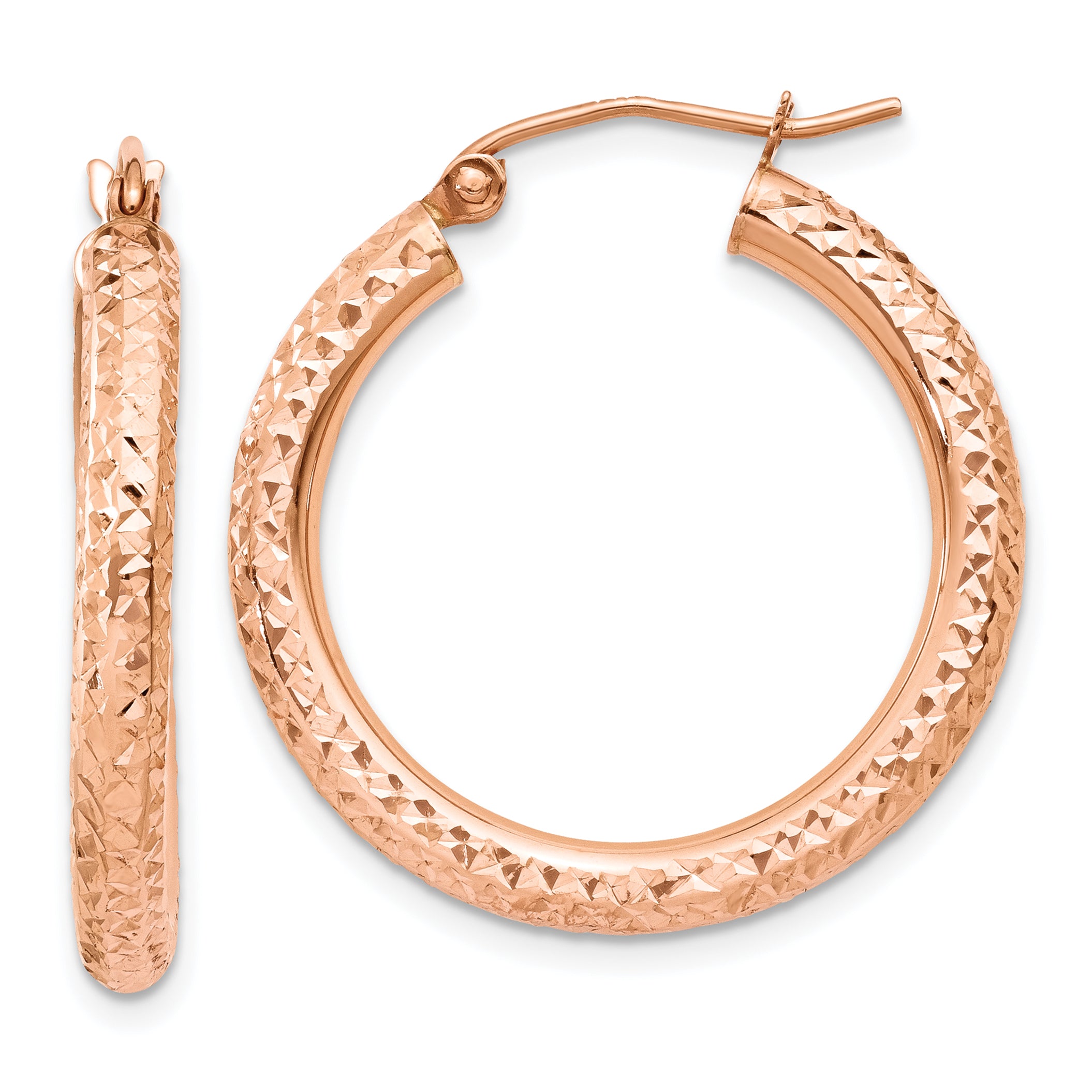 10K Rose Gold 3mm Diamond-cut Hoop