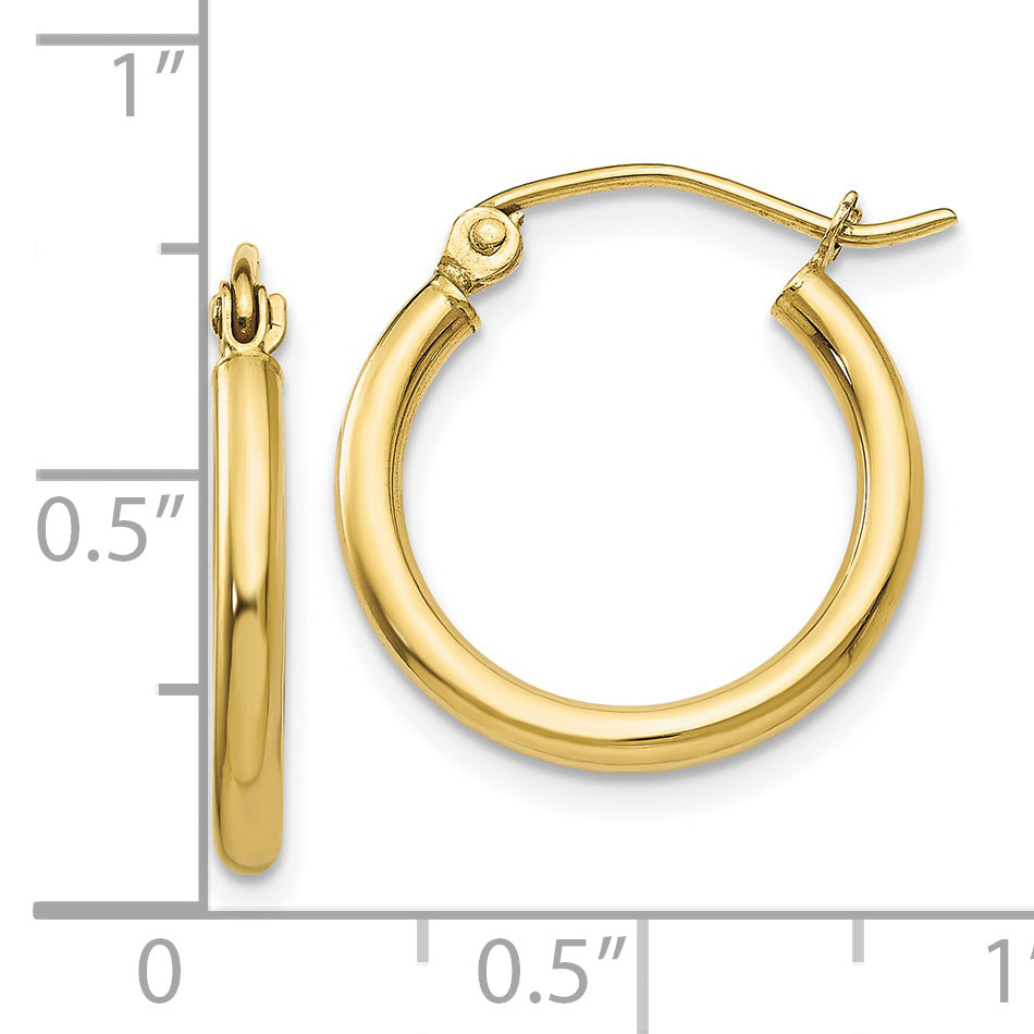 10K Polished 2mm Lightweight Tube Hoop Earrings