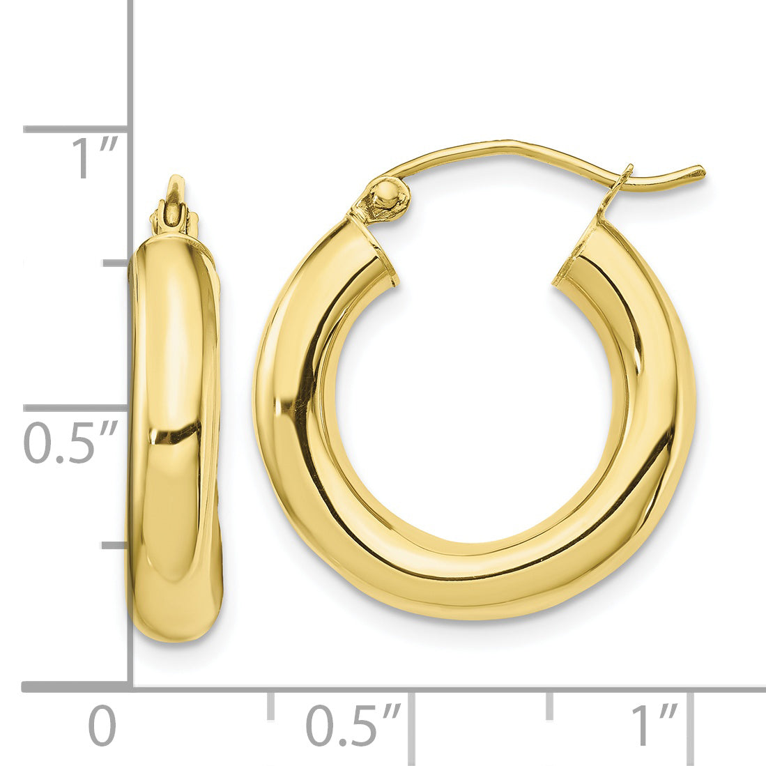 10k Polished 4mm Tube Hoop Earrings