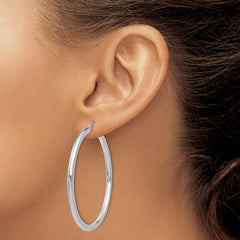 10K White Gold Polished 3mm Tube Hoop Earrings