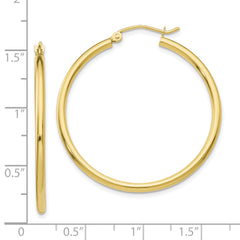 10K Polished 2mm Tube Hoop Earrings