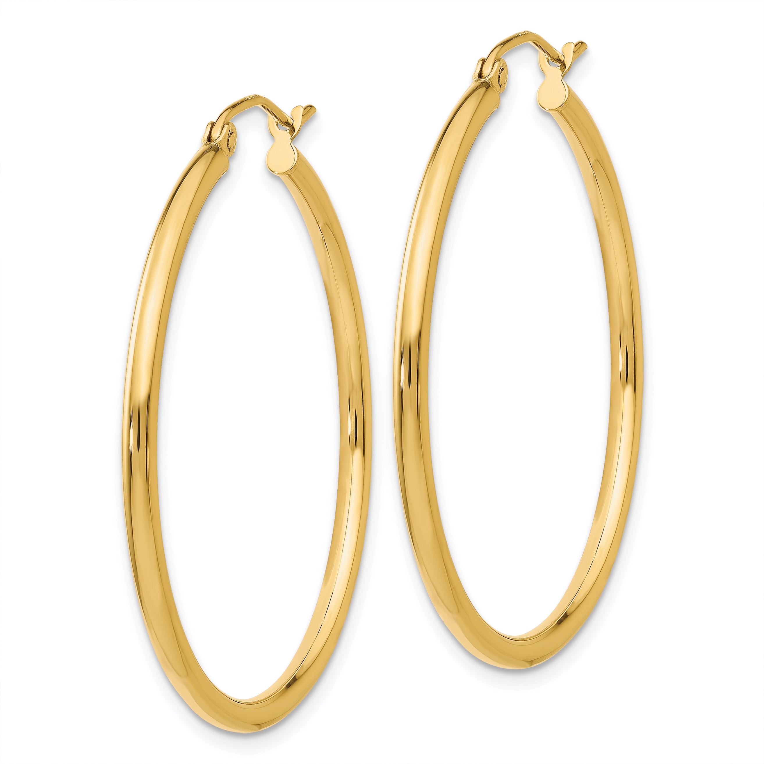 10K Polished 2mm Lightweight Tube Hoop Earrings