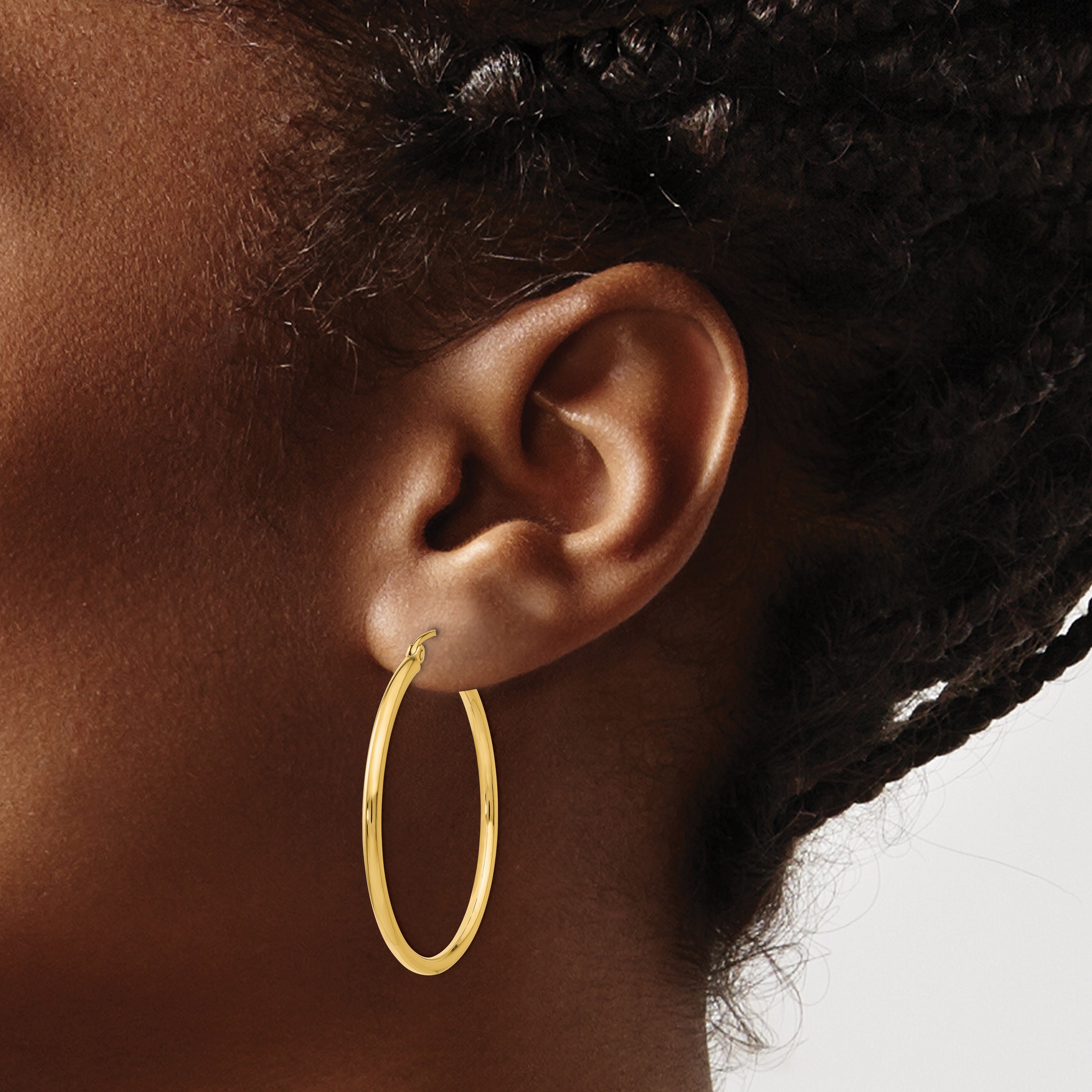 10K Polished 2mm Lightweight Tube Hoop Earrings