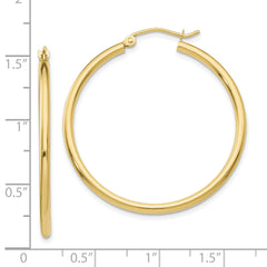 10K Polished 2mm Lightweight Tube Hoop Earrings