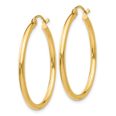 10K Polished 2mm Lightweight Tube Hoop Earrings