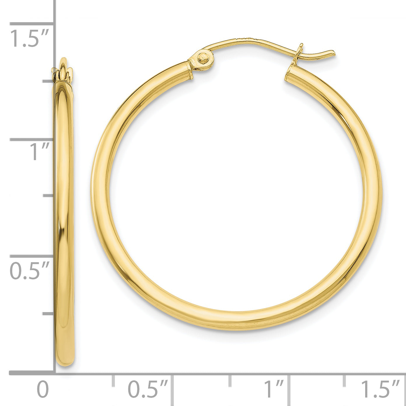 10K Polished 2mm Lightweight Tube Hoop Earrings