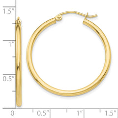 10K Polished 2mm Lightweight Tube Hoop Earrings