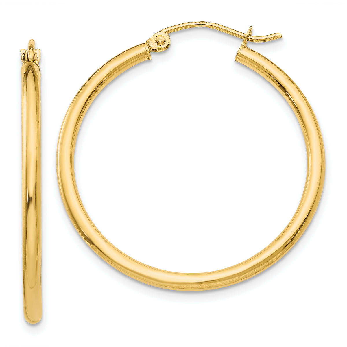 10K Polished 2mm Lightweight Tube Hoop Earrings