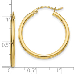 10K Polished 2mm Lightweight Tube Hoop Earrings