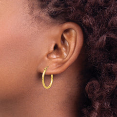 10K Polished 2mm Lightweight Tube Hoop Earrings