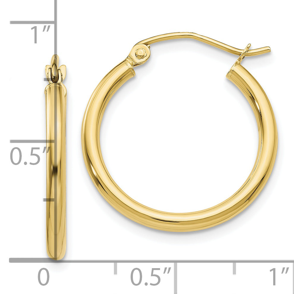 10K Polished 2mm Lightweight Tube Hoop Earrings