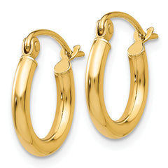 10K Polished 2mm Lightweight Tube Hoop Earrings