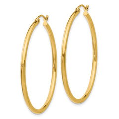 10K Polished 2mm Lightweight Tube Hoop Earrings