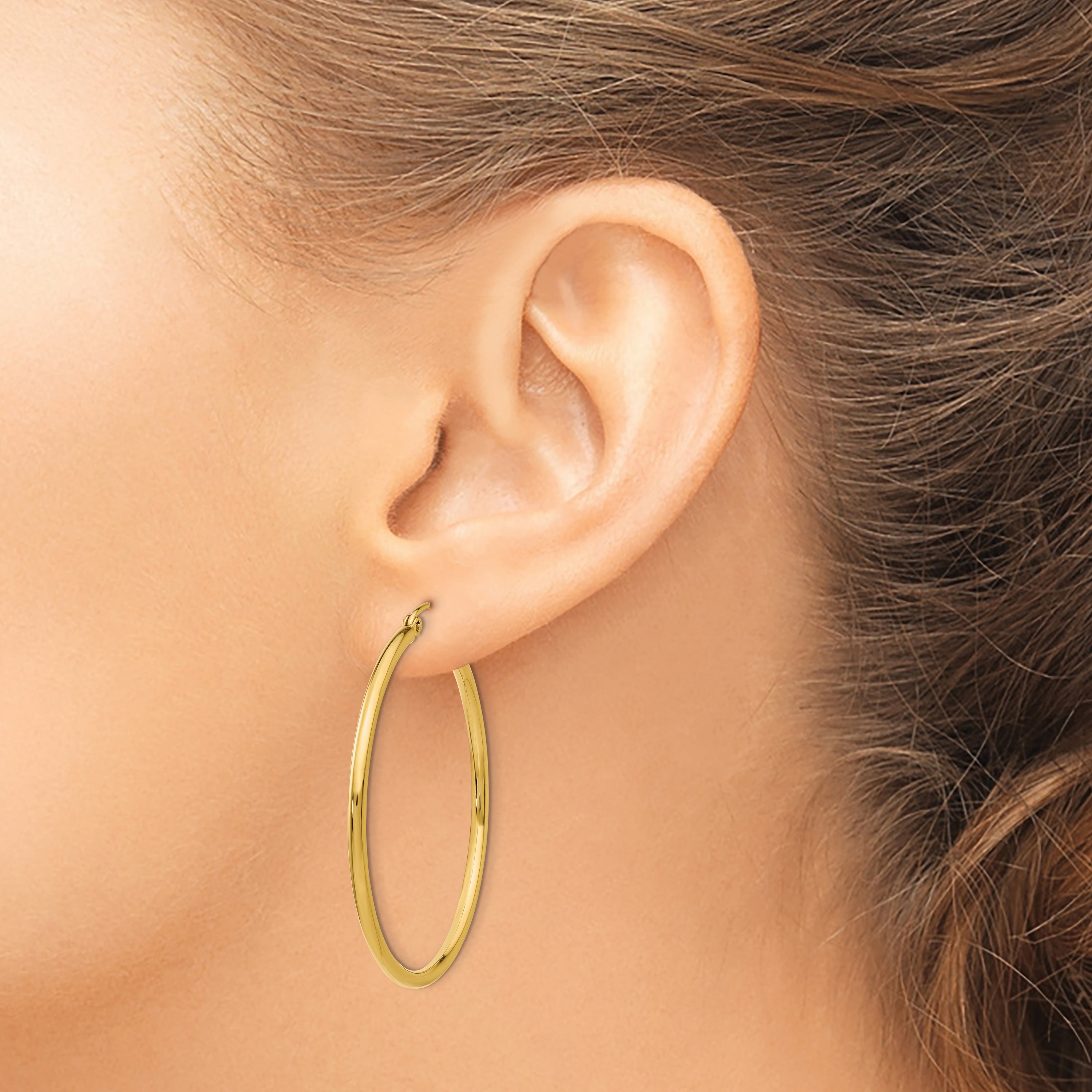 10K Polished 2mm Lightweight Tube Hoop Earrings