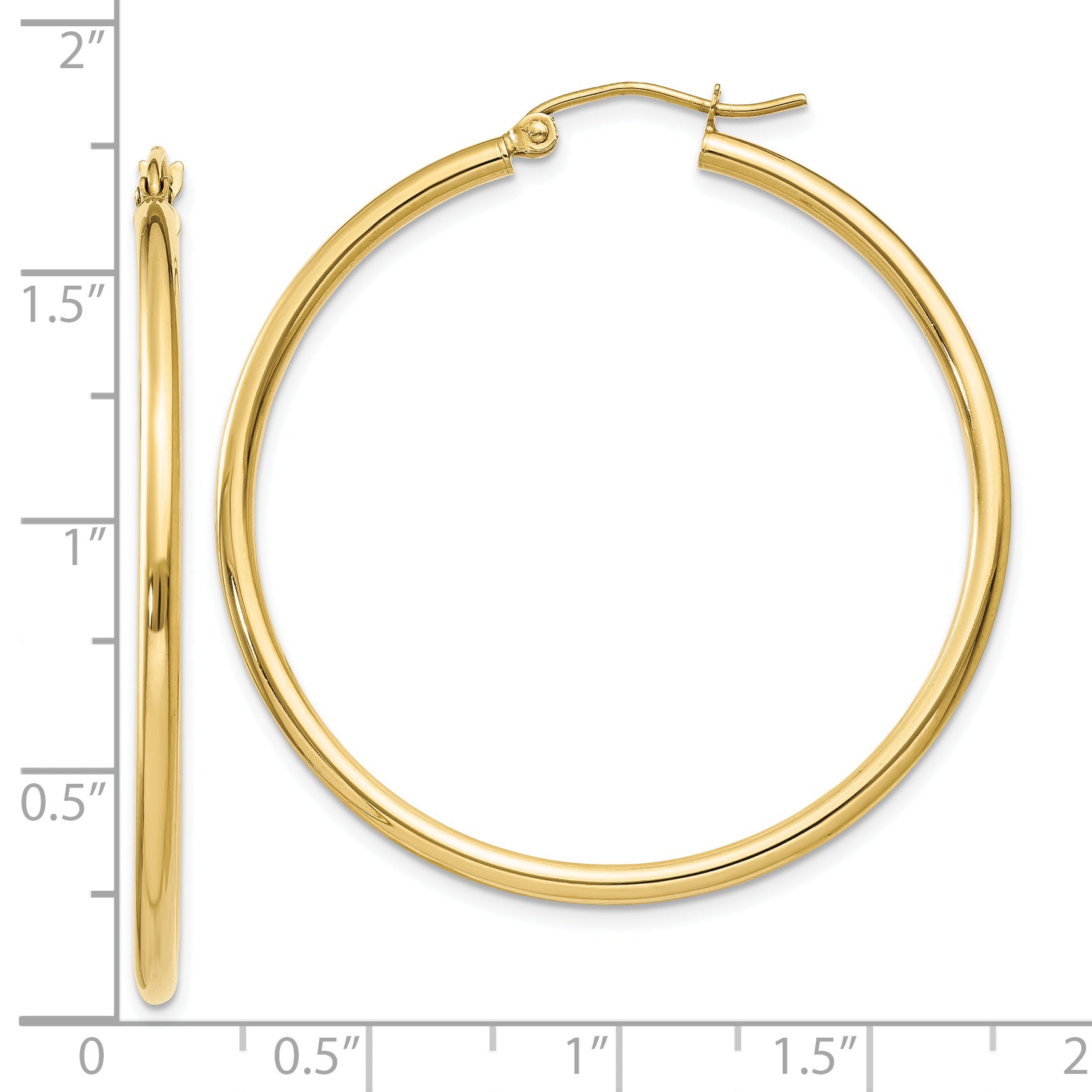 10K Polished 2mm Lightweight Tube Hoop Earrings