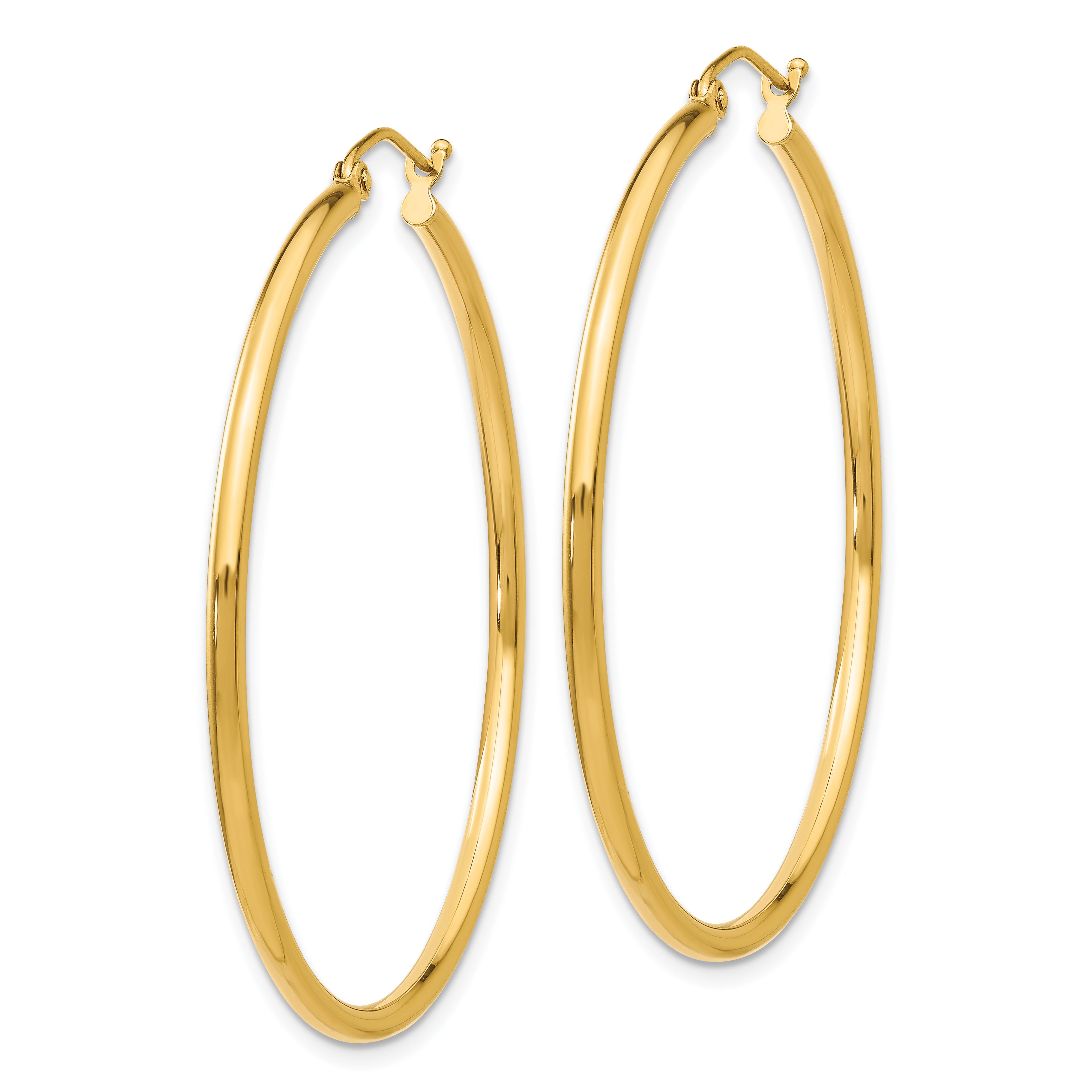 10K Polished 2mm Lightweight Tube Hoop Earrings