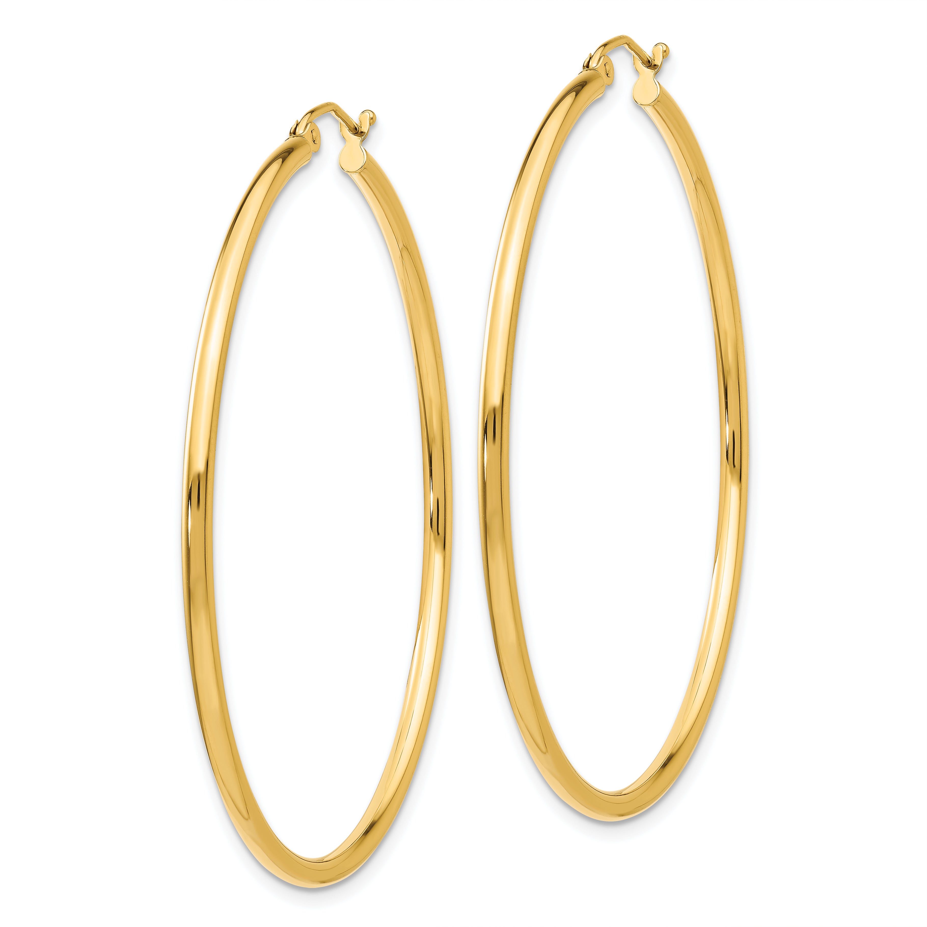 10K Polished 2mm Lightweight Tube Hoop Earrings