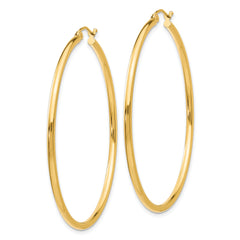 10K Polished 2mm Lightweight Tube Hoop Earrings