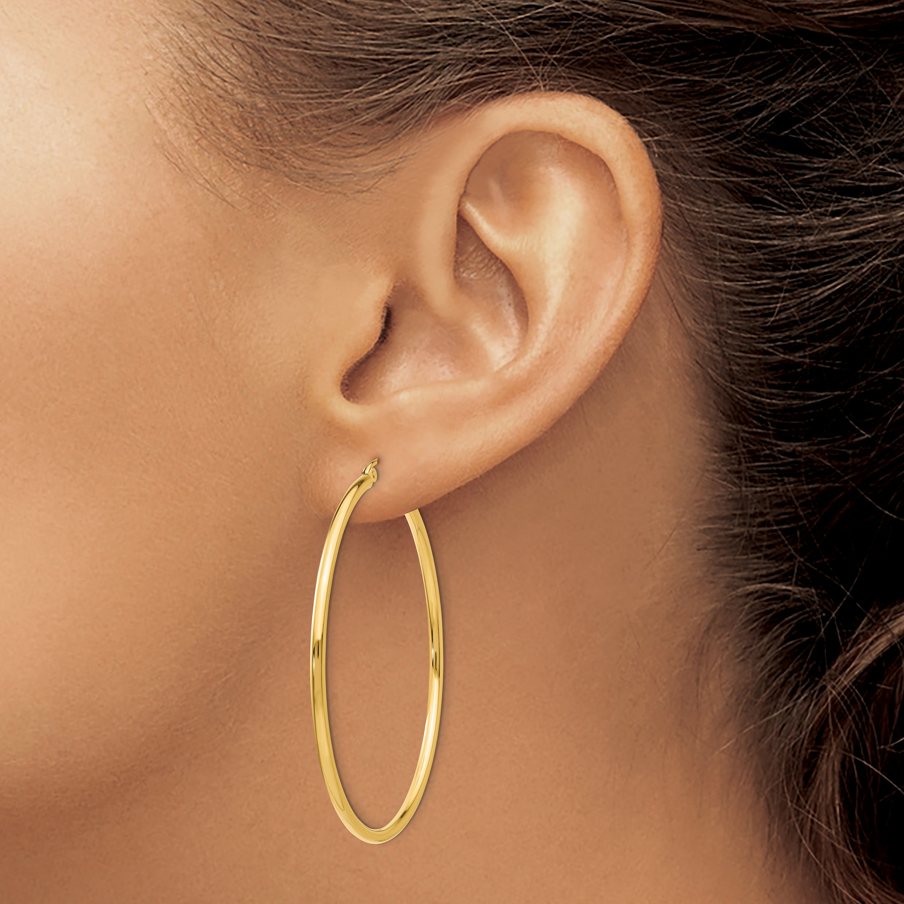 10K Polished 2mm Lightweight Tube Hoop Earrings