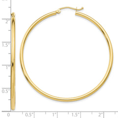 10K Polished 2mm Lightweight Tube Hoop Earrings