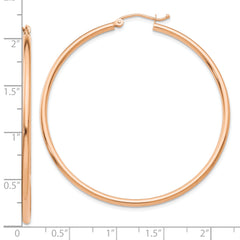 10k Rose Gold Polished 2mm Lightweight Tube Hoop Earrings