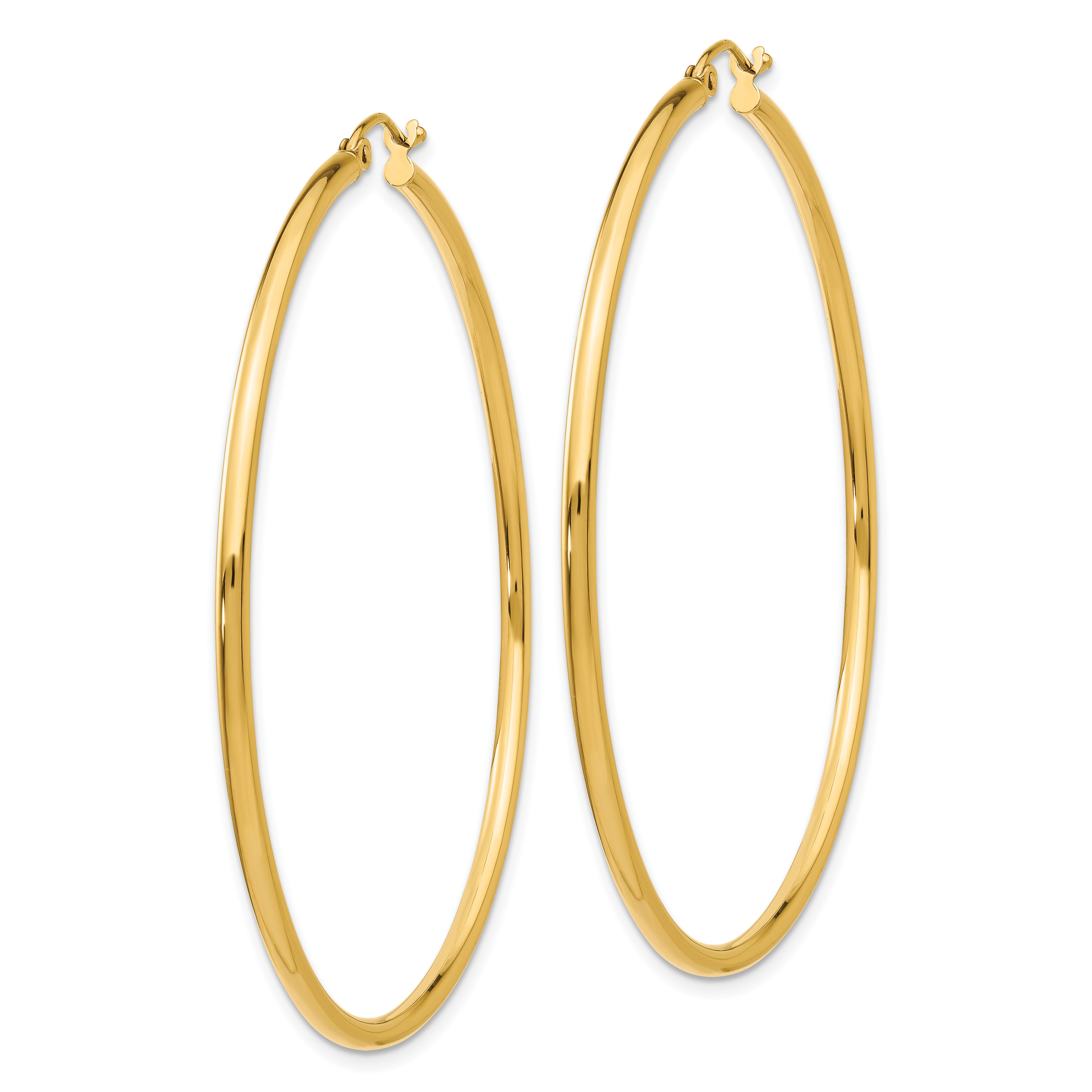 10K Polished 2mm Lightweight Tube Hoop Earrings