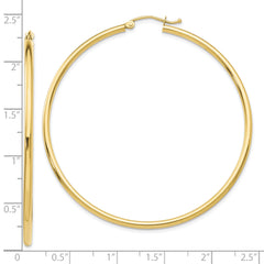 10K Polished 2mm Lightweight Tube Hoop Earrings