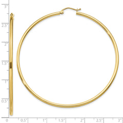 10K Polished 2mm Lightweight Tube Hoop Earrings