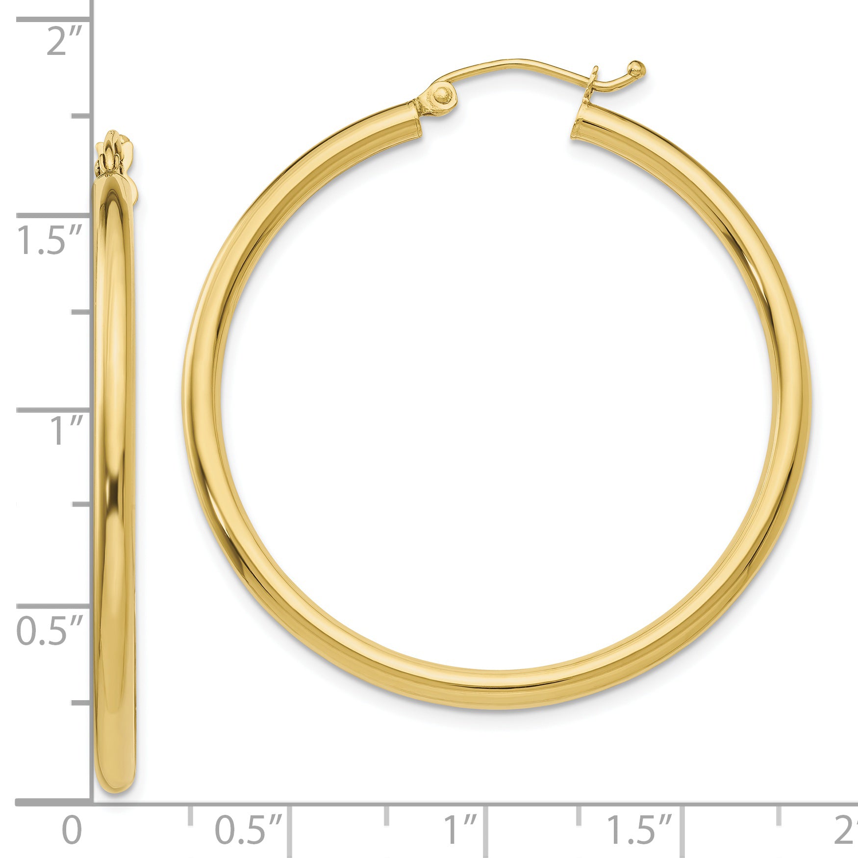 10K Polished 2.5mm Lightweight Tube Hoop Earrings