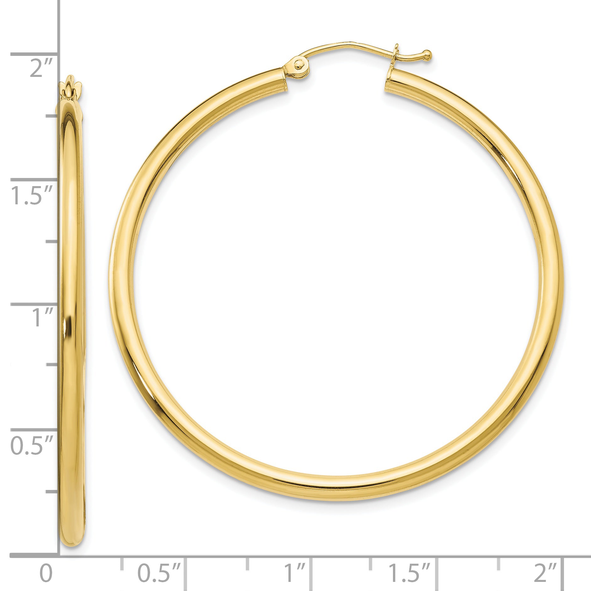 10K Polished 2.5mm Lightweight Tube Hoop Earrings