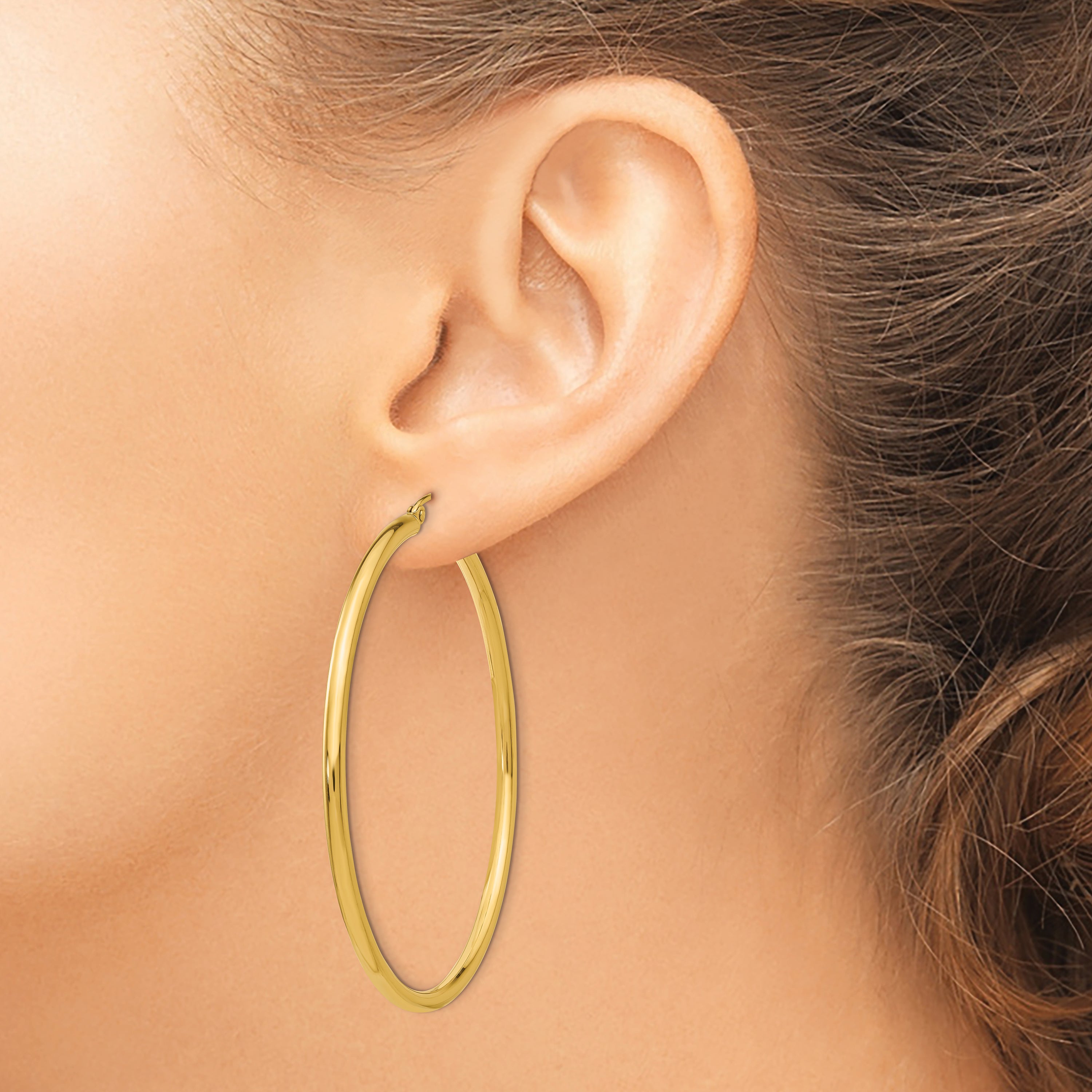 10K Polished 2.5mm Lightweight Tube Hoop Earrings