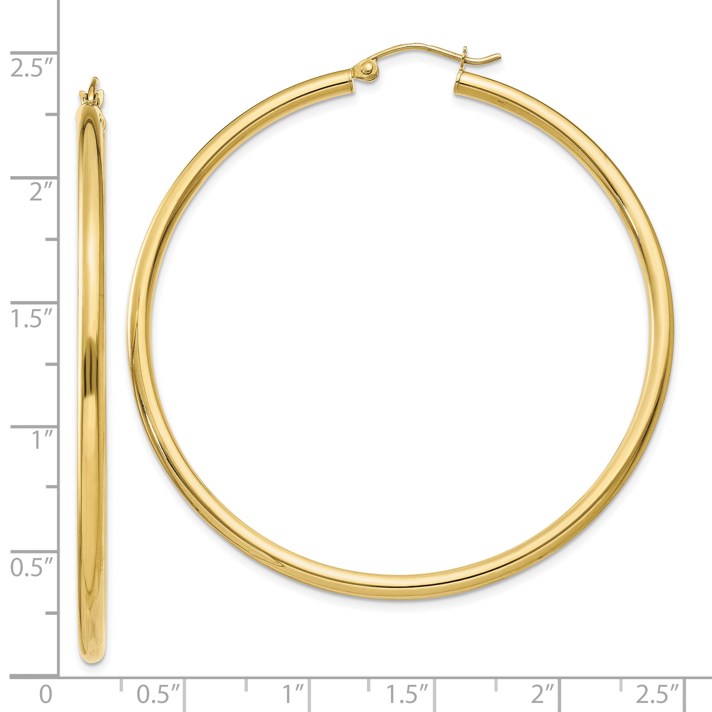 10K Polished 2.5mm Lightweight Tube Hoop Earrings