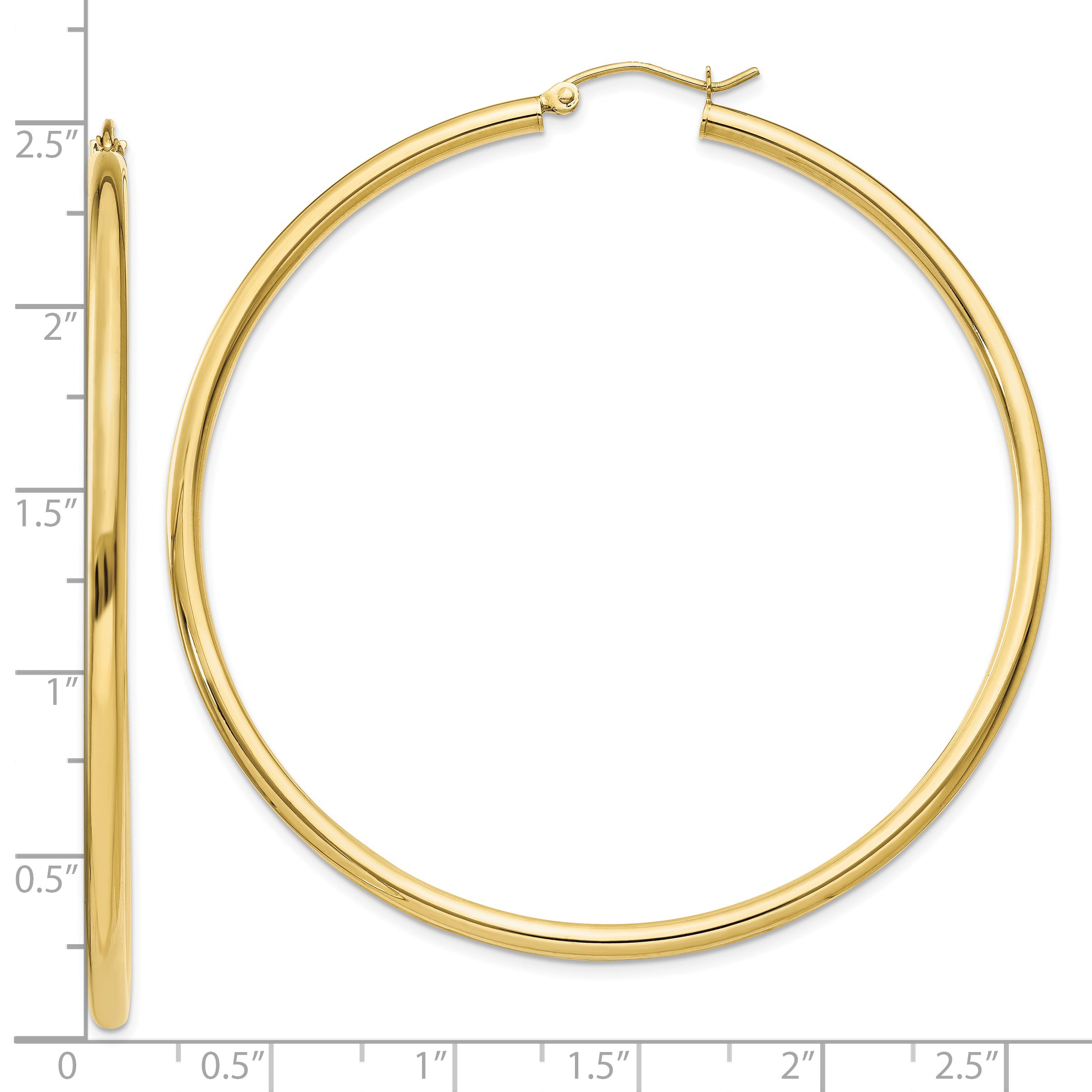 10K Polished 2.5mm Lightweight Tube Hoop Earrings