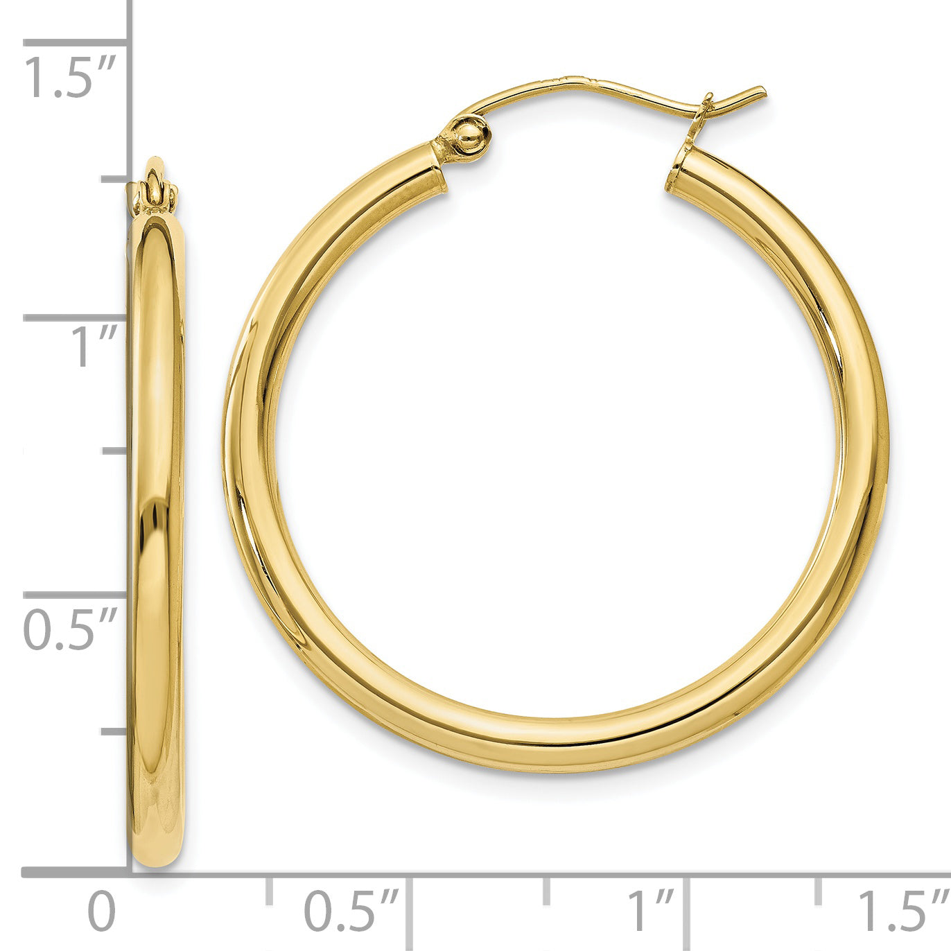 10k Polished 2.5mm Lightweight Tube Hoop Earrings