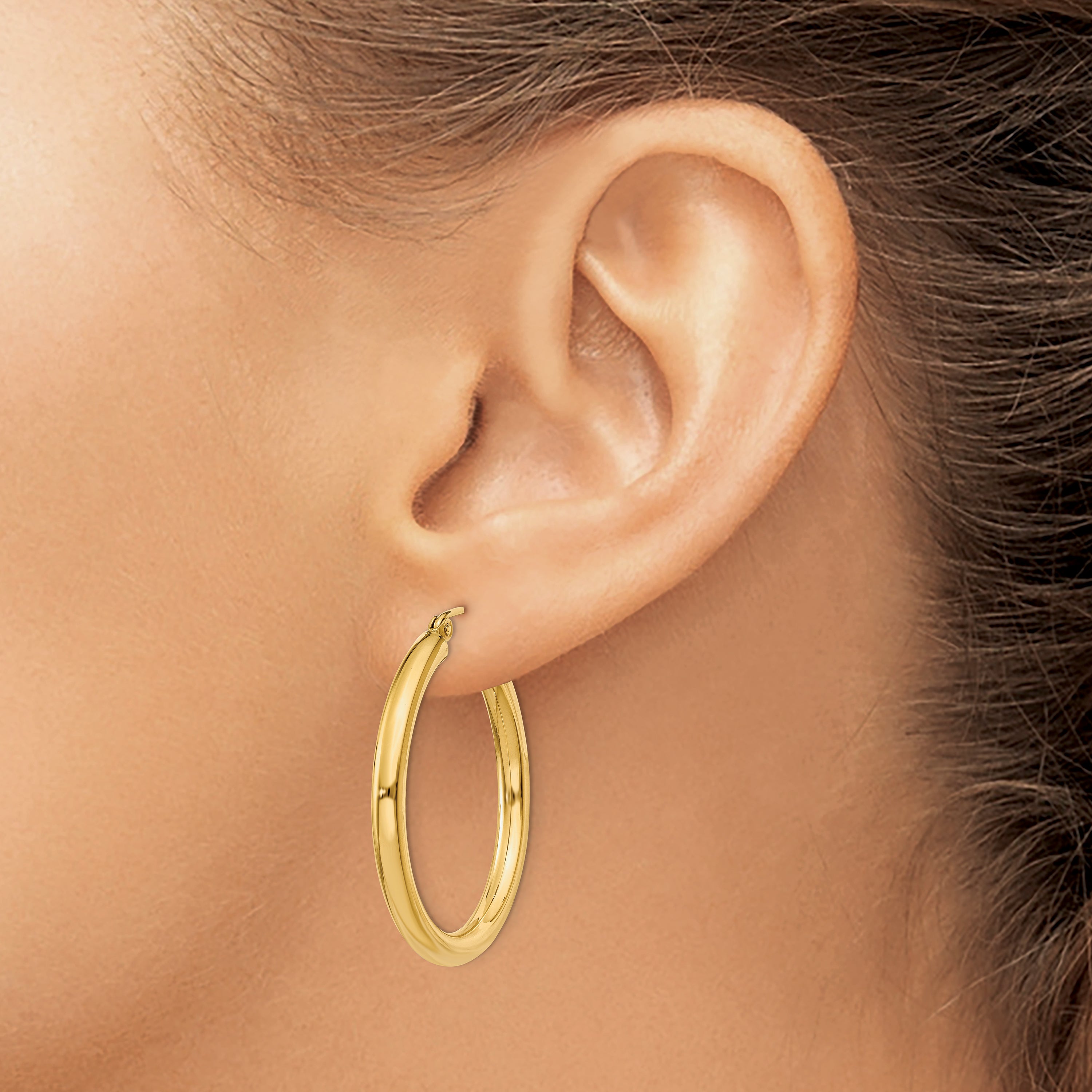 10k Polished 3mm Lightweight Tube Hoop Earrings