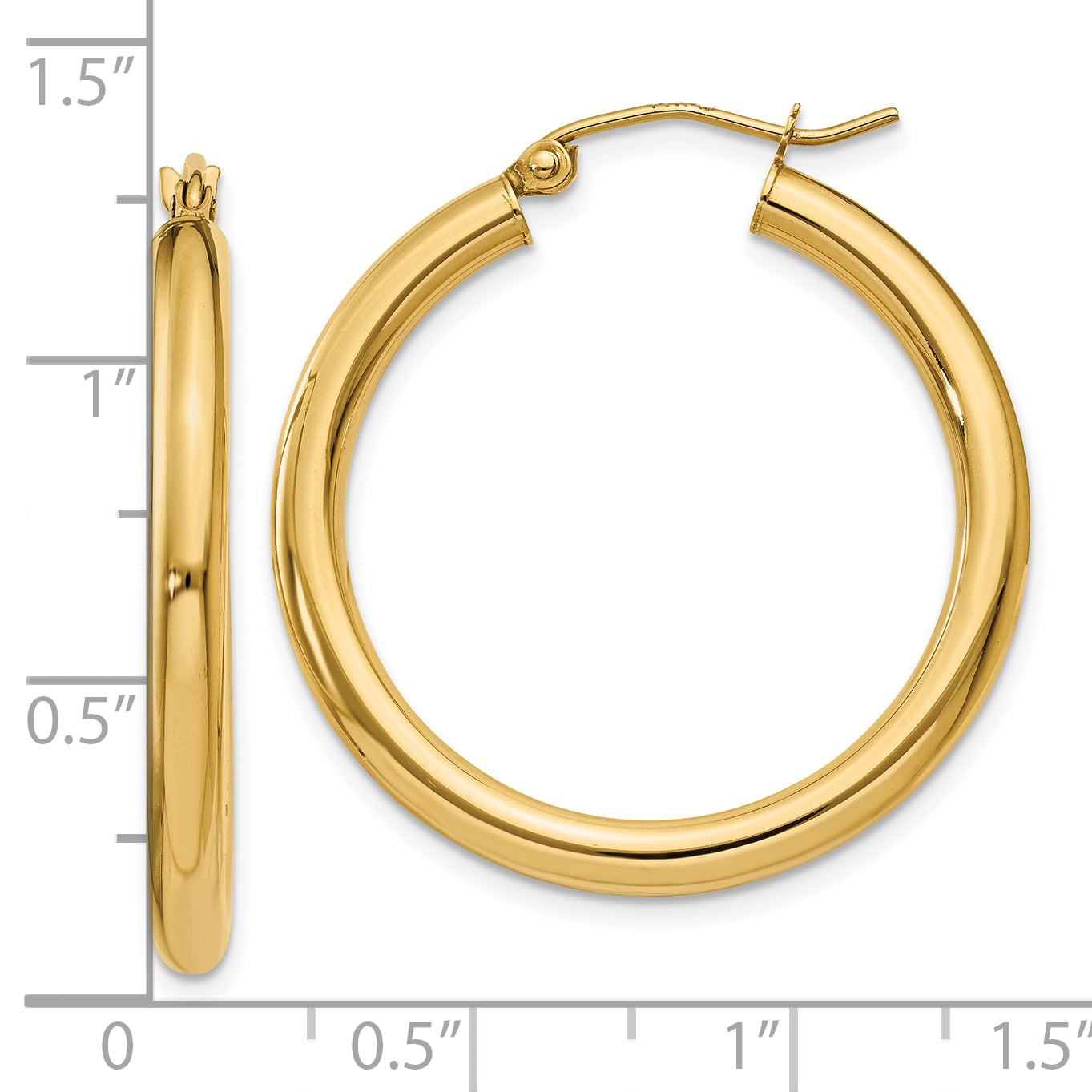 10k Polished 3mm Lightweight Tube Hoop Earrings