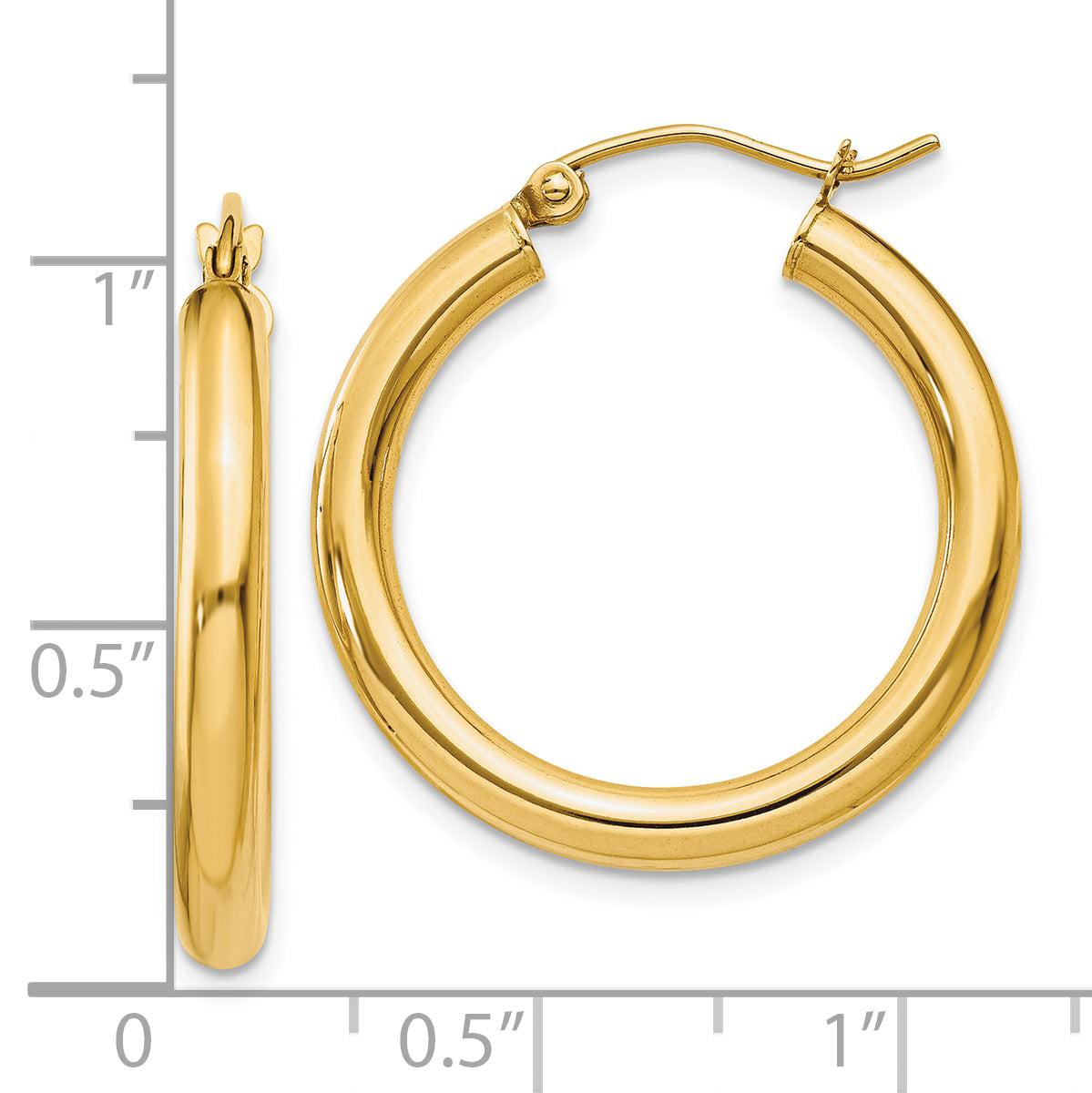 10k Polished 3mm Lightweight Tube Hoop Earrings