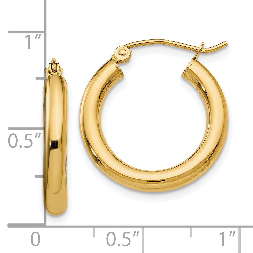 10k Polished 3mm Lightweight Tube Hoop Earrings