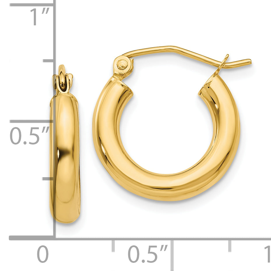 10k Polished 3mm Lightweight Tube Hoop Earrings