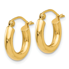 10K Gold Polished Tube Hoop Earrings 3mm Elegant Women's Jewelry