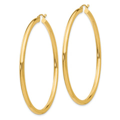 10K Gold Polished 3mm Tube Hoop Earrings for Women Elegant 55mm Design