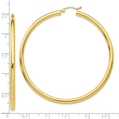 10K Gold Polished 3mm Tube Hoop Earrings for Women Elegant 55mm Design