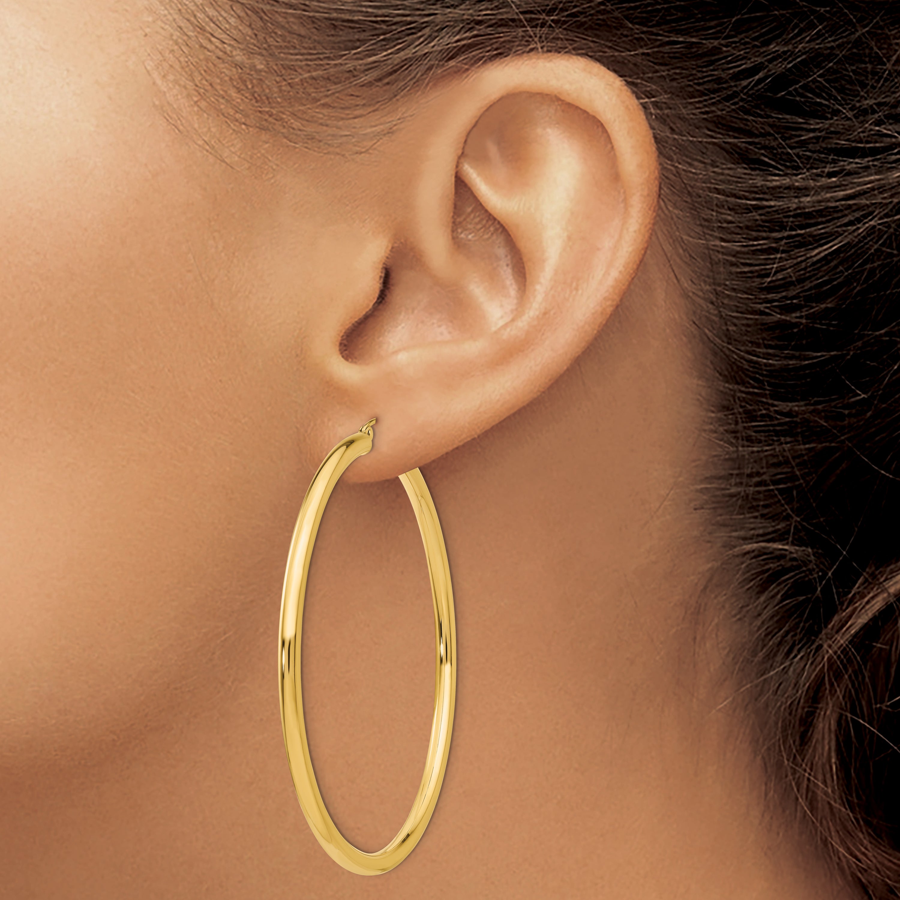 10k Polished 3mm Lightweight Tube Hoop Earrings