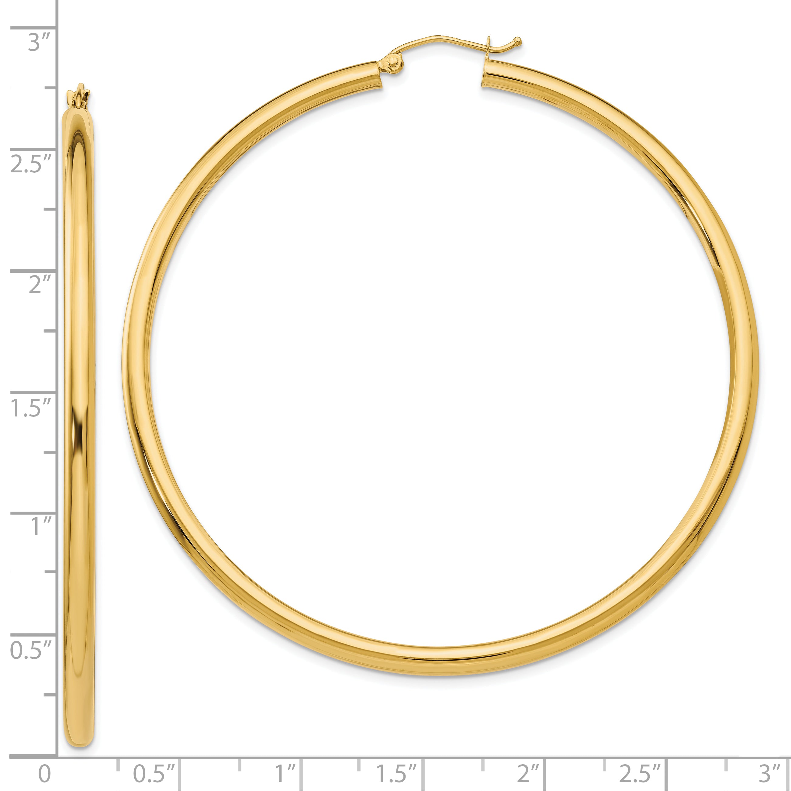 10k Polished 3mm Lightweight Tube Hoop Earrings