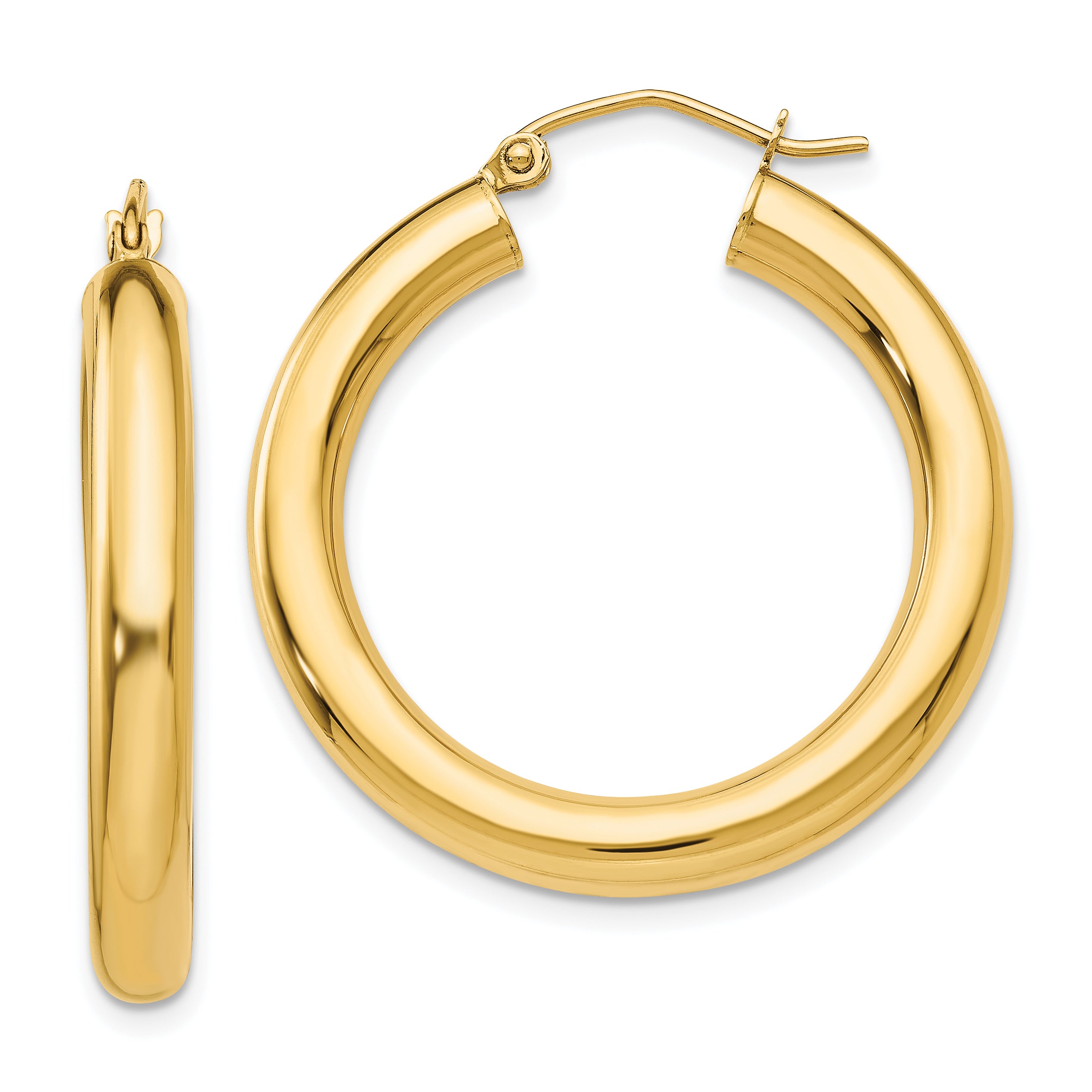 10K Polished 4mm Tube Hoop Earrings