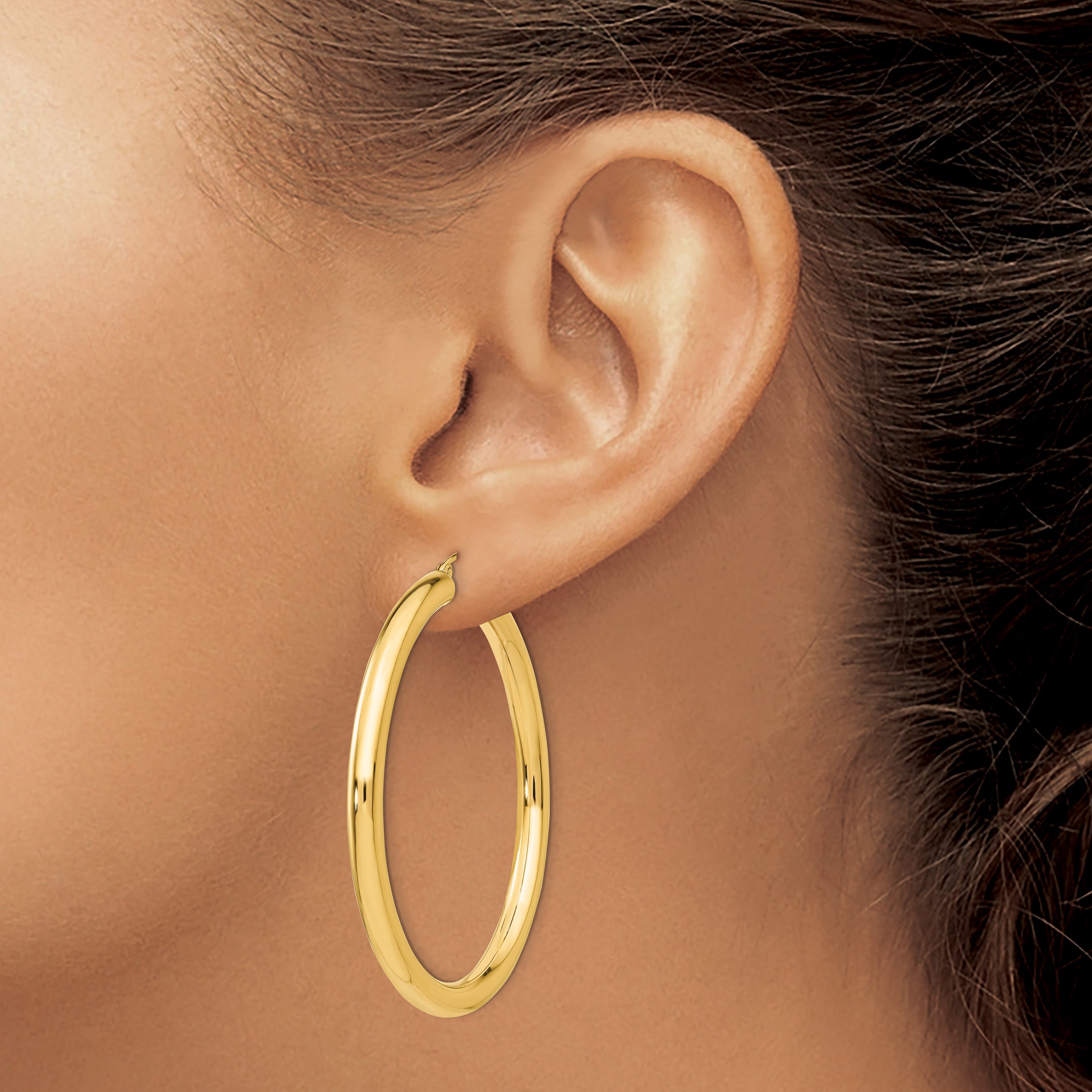 10K Gold Polished 4mm Hoop Earrings with Wire Closure for Women