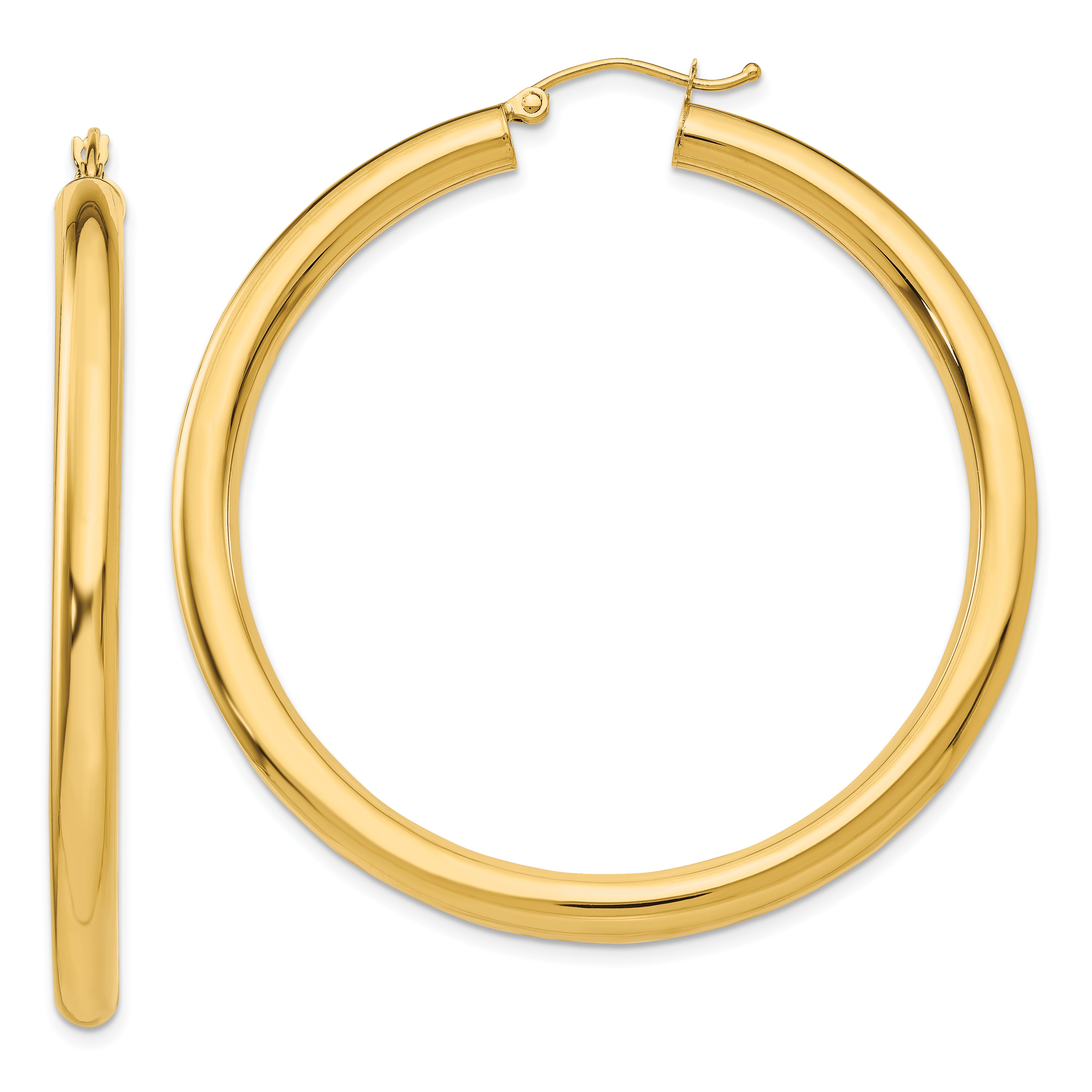 10K Polished 4mm Tube Hoop Earrings