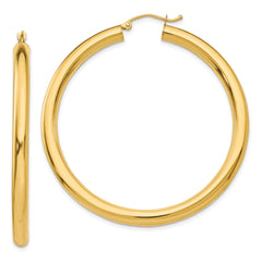 10K Polished 4mm Tube Hoop Earrings